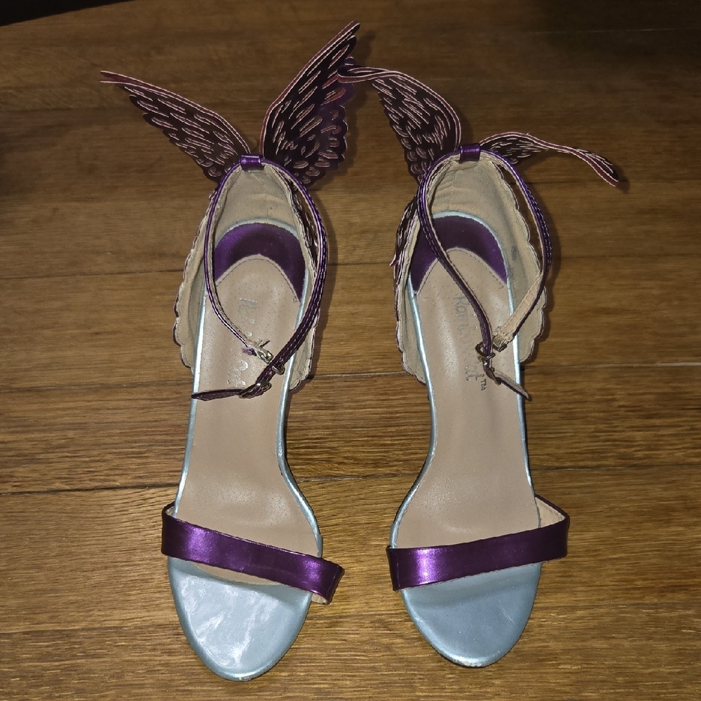 Rainbow Purple and Blue Heels with Elegant Metallic Straps